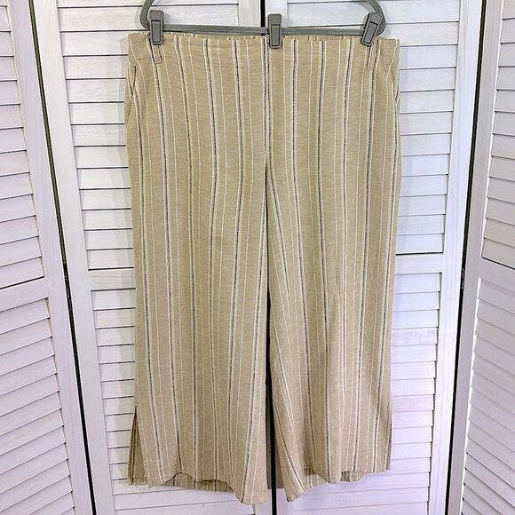 J. Jill Pants Size Large Crop Linen Blend Striped Tan Wide-Leg - Picture 2 of 13